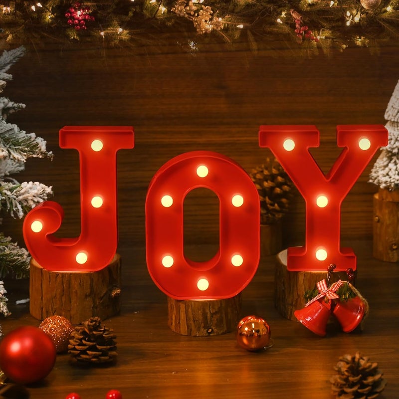 EDYCON Store Christmas Letter Lights Sign Table Decorations Christmas LED Light up Letters Battery Powered Letter for Home Bar Christmas Party Bedroom Tabletop Decor Gift(Joy) - Image 1
